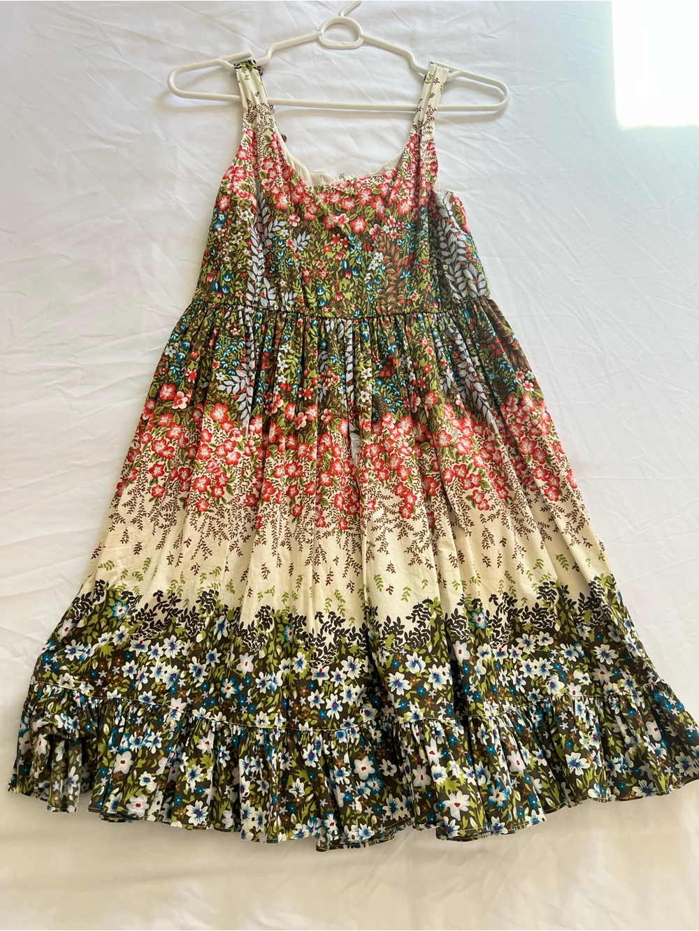 Alice + Olivia Floral Mini Dress in Cream, Green, Red, Blue, Fully Lined